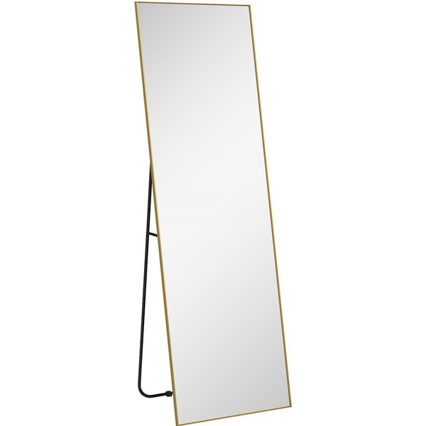 Homcom Grand Miroir Pleine Longueur Rectangulaire, 50 X 160 Cm, Miroir Sur Pied, Mural Ou Pocé Contre Mur, Doré-image
