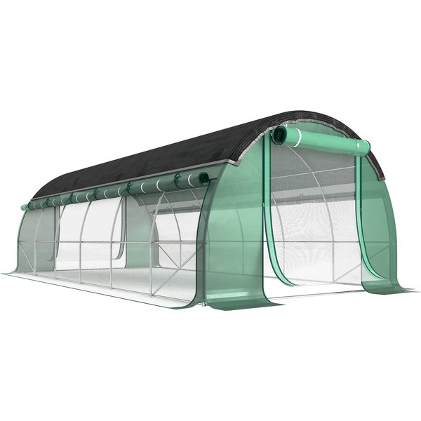 Outsunny Gewächshaus 6 x 3 x 2 m Foliengewächshaus mit 12 Fenster, Rolltüren, Aufrollbar Seitenwänden, UV-beständiger Folientunnel, Winterfest Tomatenhaus mit Erdanker, Grün Aosom
