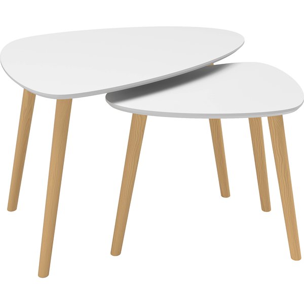 HOMCOM Nesting Coffee Table, Set of 2 Side Tables, Stacking End Tables with Solid Wood Legs, for Living Room Bedroom, Light Grey | Aosom Ireland