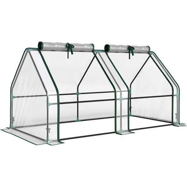 Outsunny Mini Serre De Jardin Mini Serre Tunnel Toit Pointu Acier Anti-Uv FenêTres, 180X 90X90Cm, Transparent-image