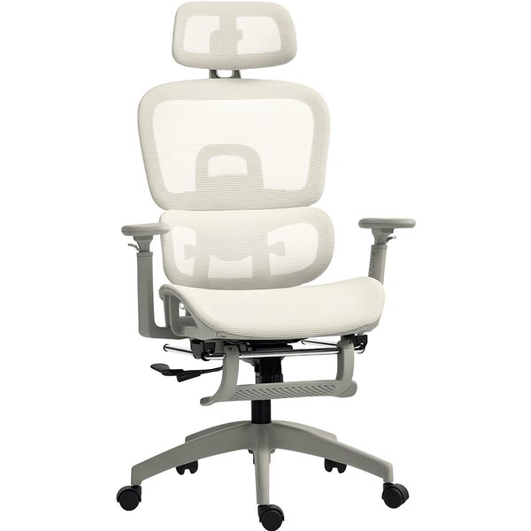 Homcom Chaise De Bureau Ergonomique En Maille, Fauteuil De Bureau Inclinable, Accoudoirs 3D, Appui-TêTe RéGlable, Beige-image
