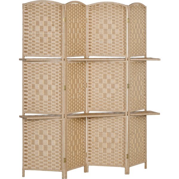 HOMCOM 4-teiliger Raumteiler, 160 x 170 cm, faltbare Trennwand mit 2 Regalen, Kiefernholz für Büro, Wohnzimmer, Schlafzimmer, Naturholz Aosom
