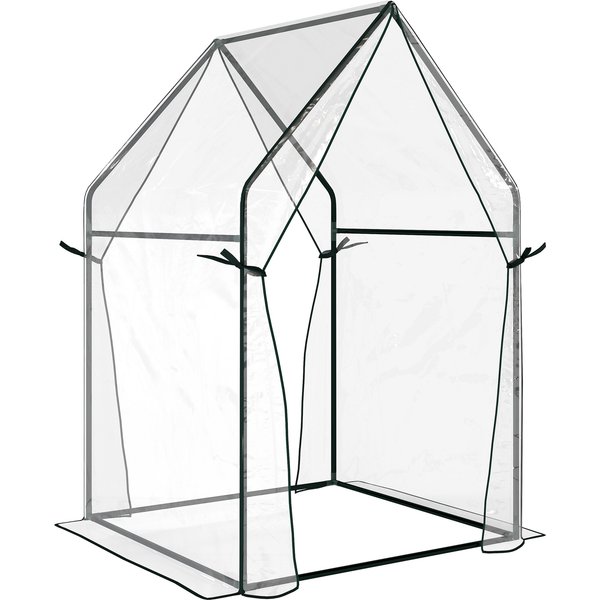 Outsunny Mini Greenhouse, Garden Tomato Growhouse with 2 Zipped Doors, Portable Indoor Outdoor Green House, 90 x 90 x 145cm, Clear | Aosom Ireland