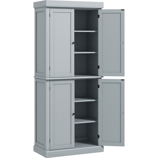 Homcom Armoire De Cuisine Buffet Cuisine Style Moderne Avec Placards, éTagèRes RéGlables, 76 X 40,5 X 184 Cm, Gris-image