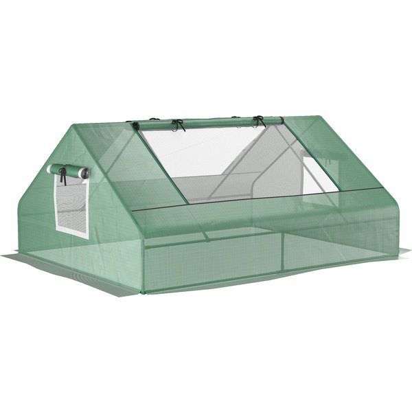 Outsunny Mini Serre De Jardin Mini Serre Tunnel 180X140X80Cm Toit Pointu Acier Pe Haute Densité 140 G/M² 2 Grandes FenêTres Vert Foncé-image