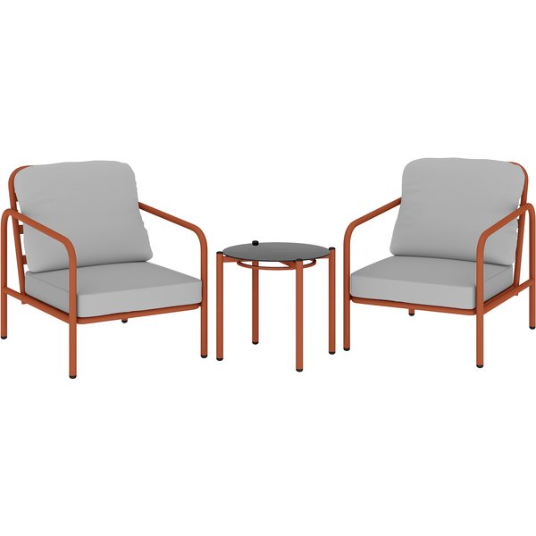 Outsunny Salon De Jardin 3 PièCes, 2 Fauteuils, 1 Table Basse, Coussins ÉPais, Plateau En Verre Trempé, 63X77X76Cm, Rouge Vineux-image
