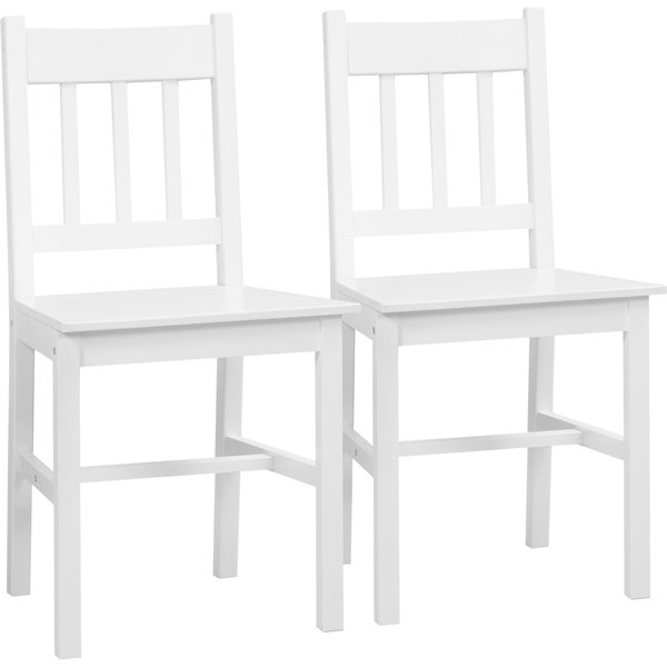 Homcom Lot De 2 Chaises Salle à Manger Bois Massif Blanc Dossier à Lattes Style Campagne Confort Aosom France-image