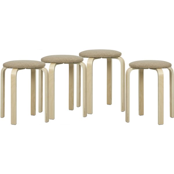 Homcom Ensemble De 4 Tabourets Empilables Modernes, Tabourets Ronds Sans Dossier Avec Assise RembourréE, 40 X 40 X 45 Cm, Kaki-image