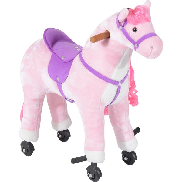HOMCOM Kids Plush Ride On Walking Horse W/Sound-Pink
