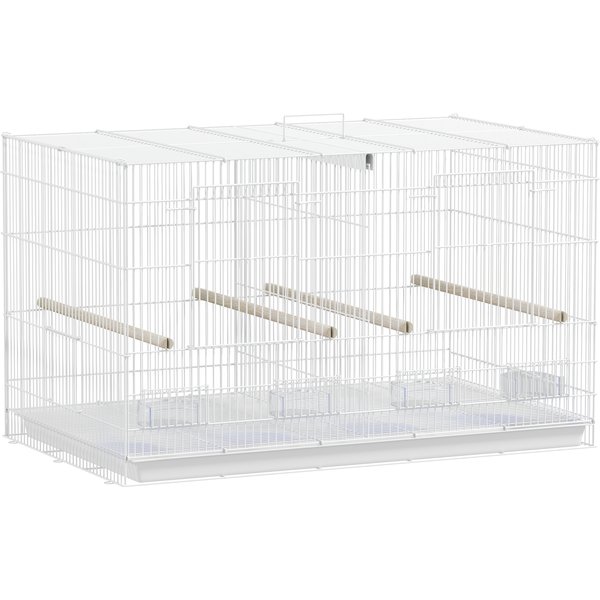 PawHut Cage à Oiseaux VolièRe IntéRieur Acier Avec SéParateur, 4 Perchoirs, Plateau Coulissant, 4 Mangeoires, 76X46X46Cm, Blanc-image