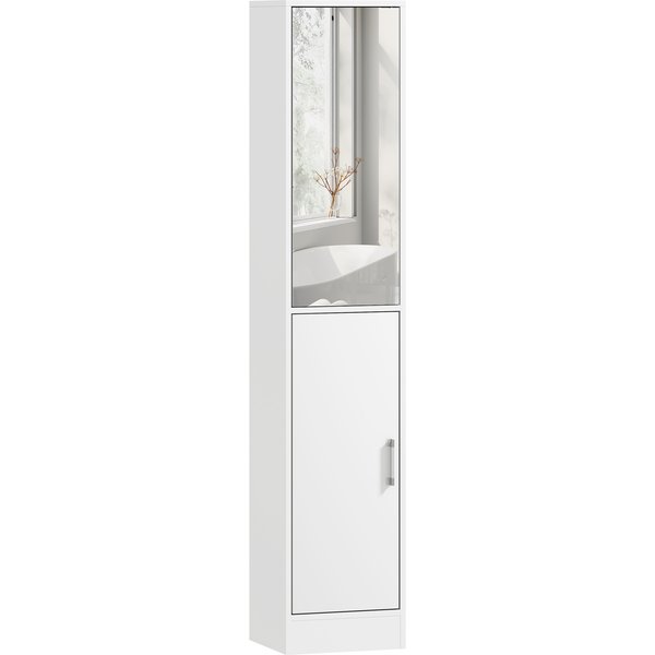 kleankin Tall Mirrored Free Standing Bathroom Cabinet, Storage Cupboard, Floor Standing Tallboy Unit with Adjustable Shelf, White Aosom UK