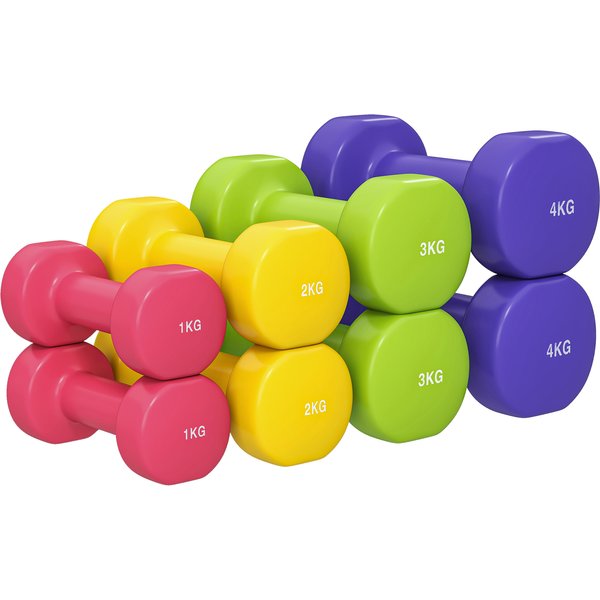 Homcom Ensemble D'haltèRes Hexagonaux Total 20 Kg Lot De 8 HaltèRes Courts De Gym Avec RevêTement En PolyuréThane Multicolore-image