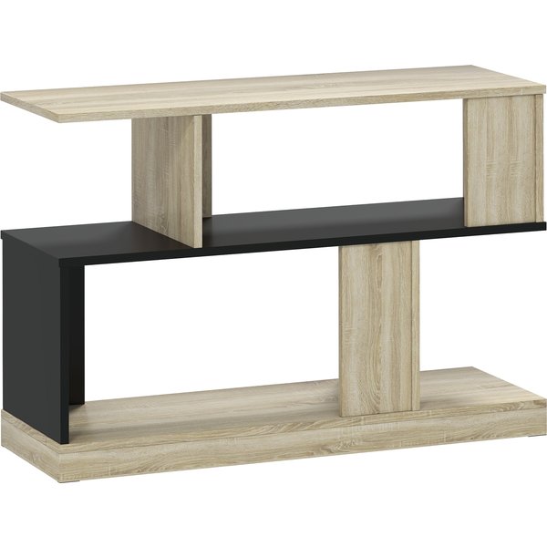 Homcom Table D'appoint En Forme S, Bout De Canapé à 3 Niveaux éTagèRes De Rangement, 90 X 30 X 61 Cm, Effet Bois Naturel Noir-image