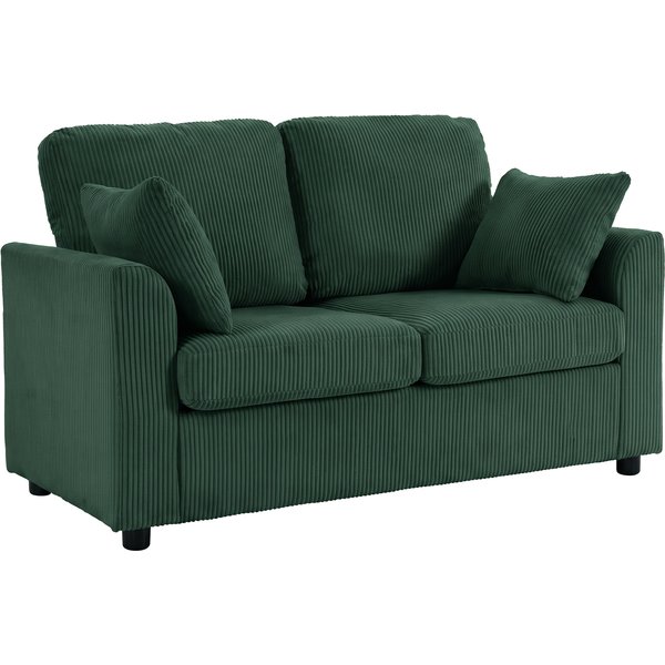 HOMCOM 2 Seater Sofa, Corduroy Small Couch with Spring Cushion, Wide and Deep Seat, Dark Green