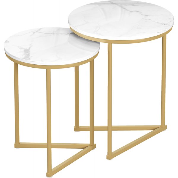 HOMCOM Set of Two Marble-Effect Nest of Tables - White/Gold-Tone