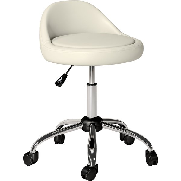 Homcom Tabouret à Roulettes Tabouret De Travail Pivotant 360° Hauteur RéGlable 53-73 Cm RevêTement SynthéTique Blanc-image