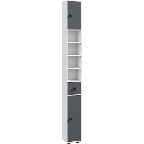Kleankin 180cm Tall Slim Bathroom Cabinet, Narrow Toilet Roll Storage with Open Shelves, 2 Door Cabinets, Adjustable Shelves, for Kitchen Aosom UK