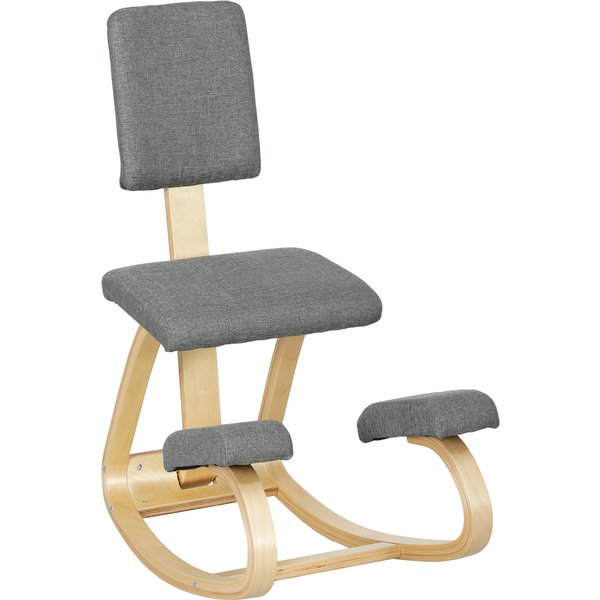 Homcom SièGe Assis Genoux, SièGe Ergonomique En Bois à Bascule Avec Dossier, Chaise à Genoux Pour Bureau à Domicile, Gris-image