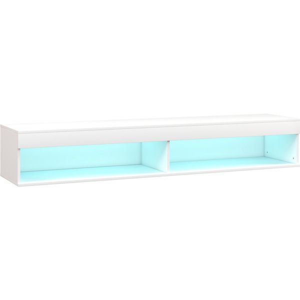 Homcom Meuble Tv Suspendu Mural Avec éClairage Led Pour TéLéViseurs Jusqu'à 75 Pouces, éTagèRes, 180L X 40L X 30H Cm, Blanc-image