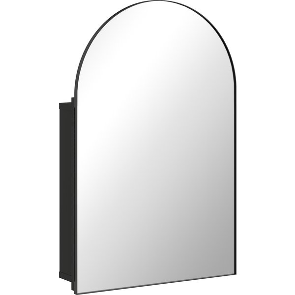 HOMCOM Spiegelschrank Bad Gewölbter Badezimmerschrank mit 180° Tür, 3 Regalen, Wandschrank aus Metall Badschrank Hängend für Badezimmer Schwarz 50 x 12 x 76 cm Aosom