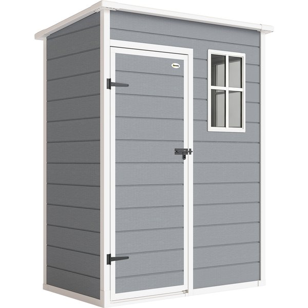 Outsunny Cabane De Jardin Abri De Jardin Plastique 1.14 M² Avec Verrouillable, AéRation Et FenêTre Pour Outils, 151X92X193 Cm Gris Aosom France-image