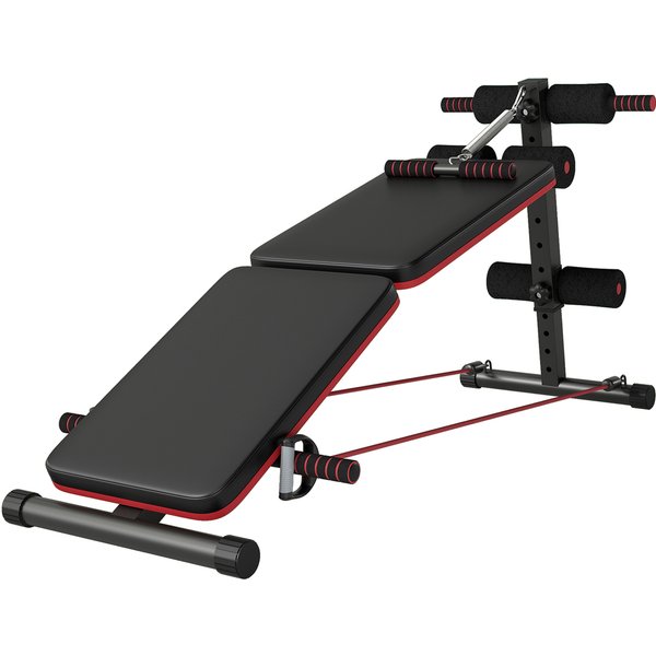 HOMCOM Bauchtrainer klappbar & verstellbar, Multifunktion Sit-Up Trainingsbank, Ganzkörpertraining, Belastbarkeit bis 110 kg, Schwarz Rot Aosom