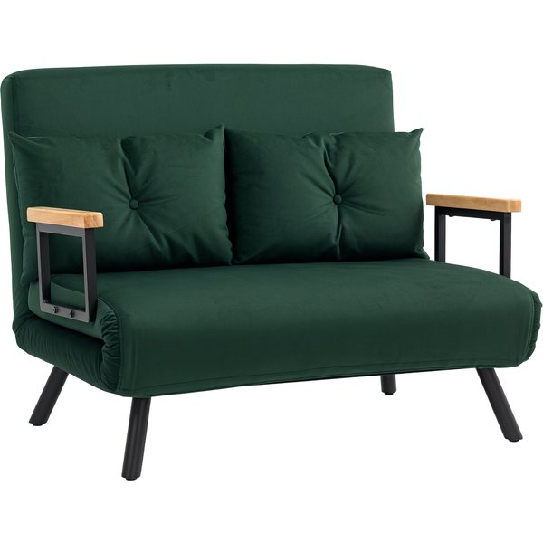 HOMCOM 4-in-1 Velvet-Feel Double Sofa Bed, with Pillows, Green Aosom UK