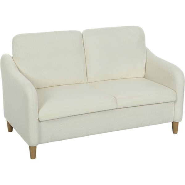 Homcom Canapé 2 Places, Canapé De Salon En Tissu Bouclette Avec Coussins Inclus, Assise RembourréE, 137 X 69 X 82 Cm, CrèMe-image