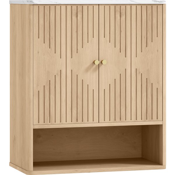 Homcom Armoire Murale De Salle De Bain, Meuble De Rangement Avec Compartiment Ouvert Et éTagèRe RéGlable, 60 X 18 X 70 Cm ChêNe-image