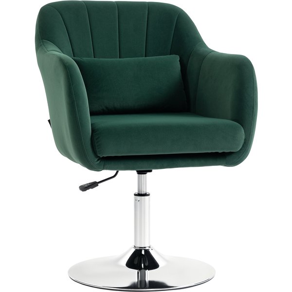 HOMCOM Retro Velvet Swivel Tub Chair with Steel Frame, Cushion Seat, Dark Green