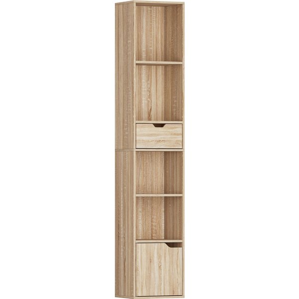 Homcom BibliothèQue, éTagèRe à Livres, Meuble De Rangement Avec Tiroir Placard Compartiments Ouvertes, 30 X 24 X 158 Cm Naturel-image