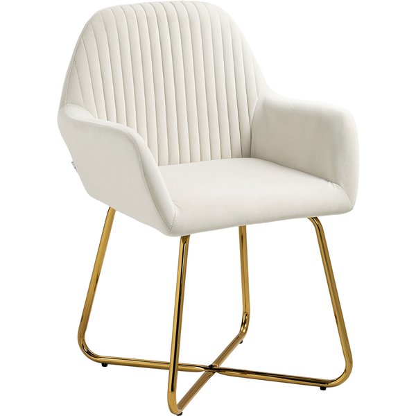 HOMCOM Modern Arm Chair Upholstered Accent Chair with Metal Base for Living Room Cream White Aosom UK