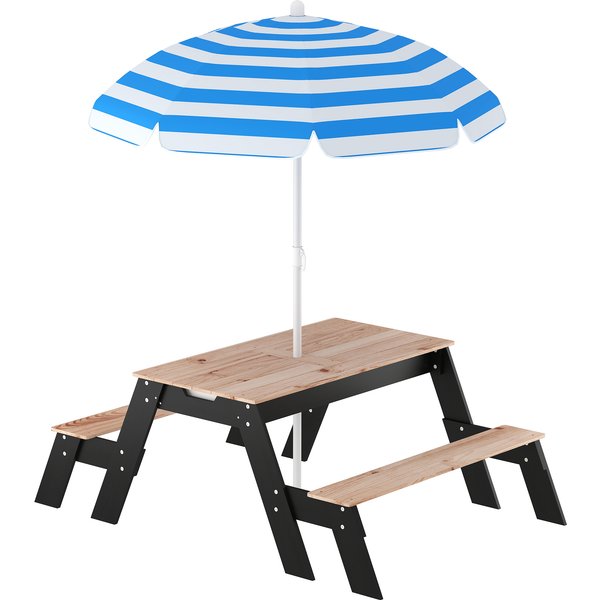 Aiyaplay Table De Pique-Nique Enfants Avec Parasol, 3 En 1 Salon De Jardin En Bois Pour Enfants 3-6 Ans Avec 2 BoîTes, Naturel-image