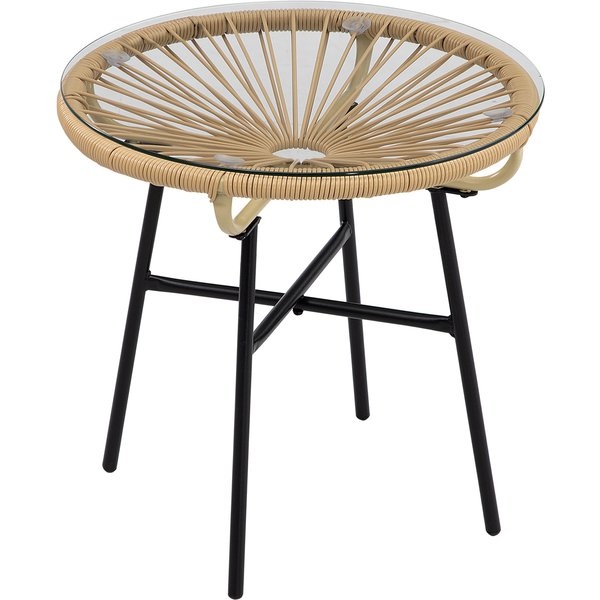Outsunny Rattan Side Table, Round Outdoor Coffee Table, with Round PE Rattan and Tempered Glass Table Top for Patio, Garden, Balcony, Black