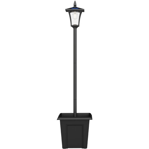 Outsunny Lampadaire Solaire ExtéRieur Avec JardinièRe, Lampadaire Sur Pied éTanche, Hauteur 160Cm, Pour Jardin, Cour, AlléE, Noir-image