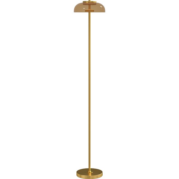Homcom Lampadaire Sur Pied De Salon, Lampe Salon Led Avec LumièRe Chaude 3000 K Et Interrupteur à Pied, Ø25X134Cm, Ton Laiton-image