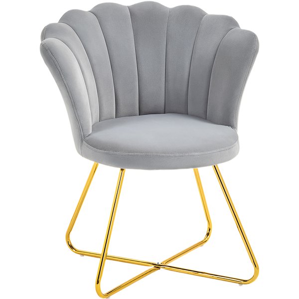 Homcom Fauteuil Coquillage Chaise Coiffeuse Fauteuil En Velours Fauteuil De Salon Avec Pieds En Acier 69 X 64 X 80 Cm Gris-image