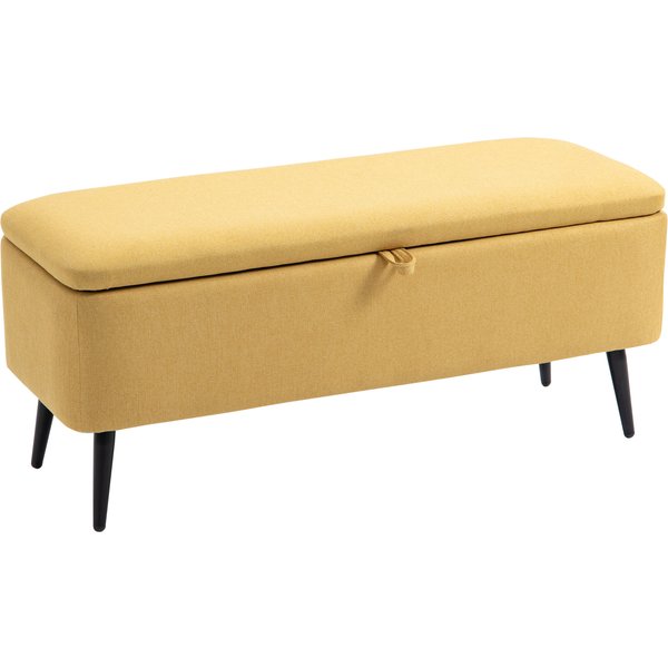 HOMCOM Sitzbank, Polsterbank mit Stauraum, Leinenoptik, Bettbank mit Stahlbeine für Wohnzimmer, Flur, Schlafzimmer, bis 150 kg belastbar, 101 x 38,5 x 44,5 cm, Gelb Aosom