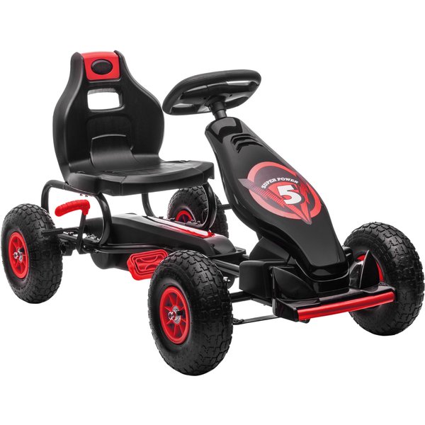 Homcom Kart à PéDales Pour Enfant SièGe RéGlable 3 Positions Frein à Main Enfant De 5 à 12 Ans Rouge Noir-image