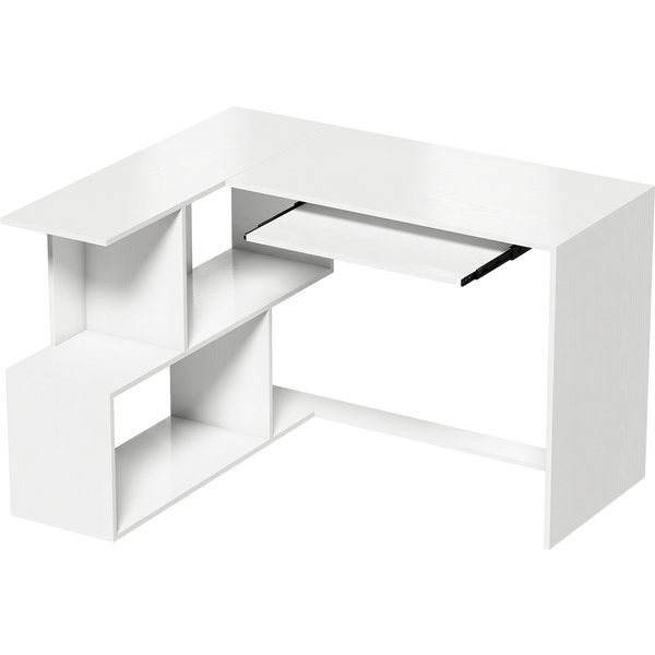 Homcom Bureau D'angle, 120 X 100 X 76 Cm, Bureau Informatique En L Avec Plateau De Clavier, 4 Compartiments Ouverts, Blanc-image