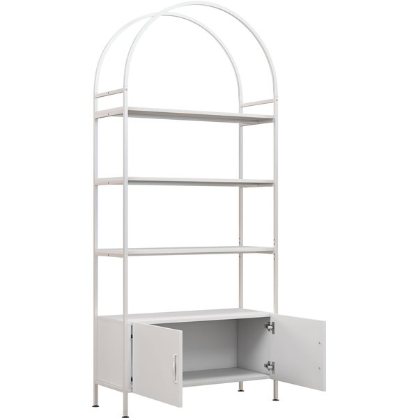 Homcom ÉTagèRe De Rangement, BibliothèQue ArquéE à 4 Niveaux Avec Placard Double Porte, 80 X 30 X 187 Cm, Blanc-image