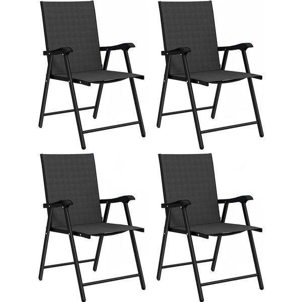 Outsunny Folding Garden Chairs Set of 4, Foldable Garden Dining Chairs with High Back, Armrests, Texteline Seat, Black