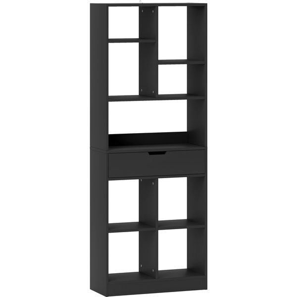 Homcom BibliothèQue Meuble De Rangement Avec Tiroir Et éTagèRes Ouvertes, 60 X 26 X 158 Cm, Noir-image