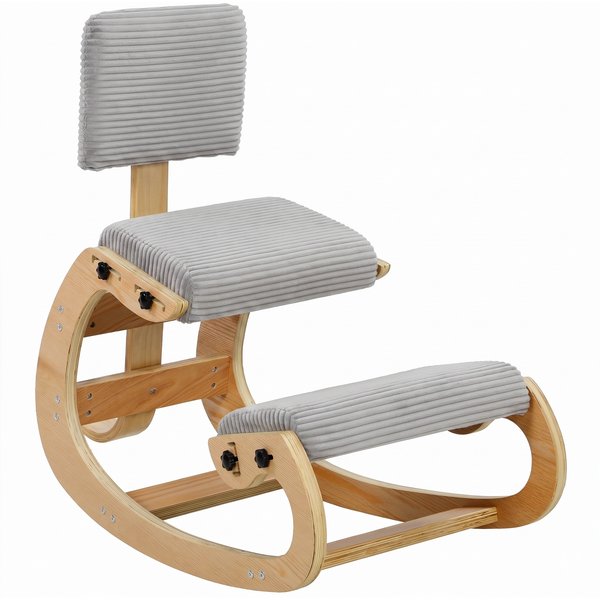Homcom Chaise à Genoux Ergonomique Avec Dossier, SièGe Assis Genoux à Bascule Rembourré En Velours CôTelé, Gris Clair-image