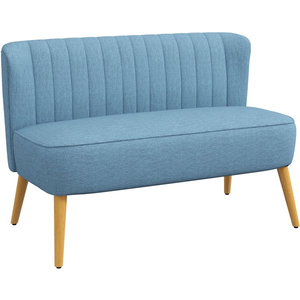 HOMCOM Sofa 2 Sitzer Couch, Kleine Loveseat mit Leinen-Optik Modern Polstersofa für Wohnzimmer, Schlafzimmer, kleinen Raum, Blau 117 x 56,5 x 77 cm Aosom