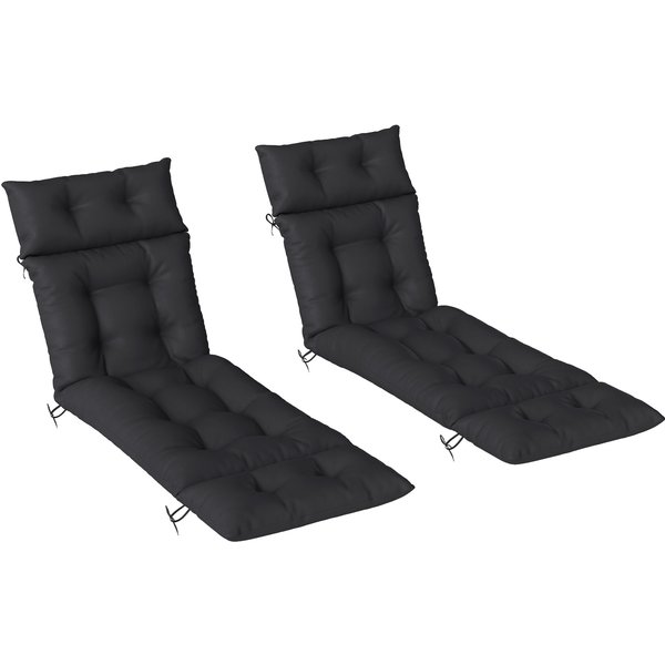 Outsunny Set of Two 190 x 56cm Sun Lounger Cushions - Black