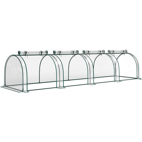 Outsunny Foliengewächshaus Treibhaus Gewächshaus mit Tür Frühbeet Pflanzenaufzucht Pflanzenhaus Folie Stahl PVC Transparent 395 x 100 x 80 cm Aosom