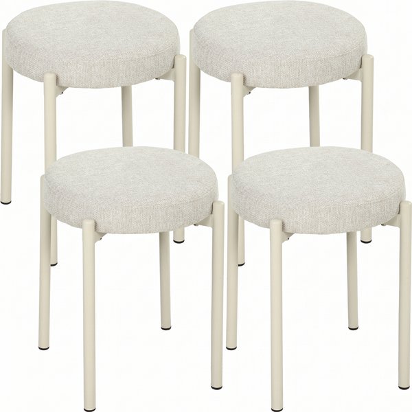 Homcom Lot De 4 Tabourets Empilables Ronds Avec Assise RembourréE, Sans Dossier, Gain De Place, 45 X 45 X 47,5 Cm, CrèMe-image
