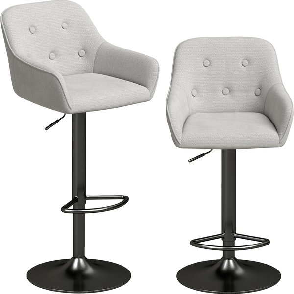 Homcom Tabourets De Bar Lot De 2, Chaises De Bar En Chenille, Hauteur RéGlable, Pivotant 360°, Dossier Et Repose-Pieds, Gris-image