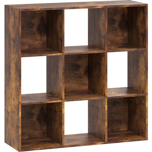 HOMCOM 3-tier 9 Cubes Storage Unit Particle Board Cupboard Bookcase Organiser Home Office Shelves, Rustic Brown